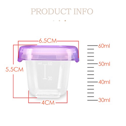 SONARIN Recipientes para comida de bebé sin BPA, contenedor de almacenamiento de suplemento de alimentos para bebés, refrigerar y microondas,100% a prueba de fugas(6 x 60 ml)