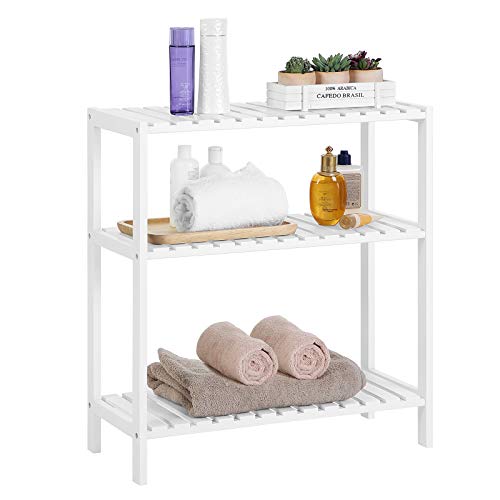 SONGMICS Estante de Almacenamiento de Bambú, Zapatero para Plantas de 3 Niveles, Multiusos, en la Entrada, Baño, Sala de Estar, Balcón, Cocina, Blanco BCB33WT