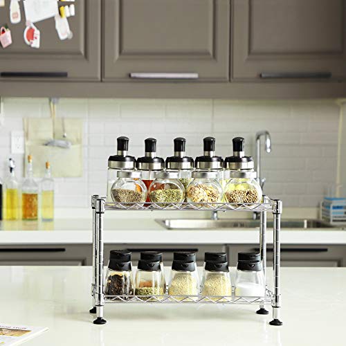 SONGMICS Estantería para Cocina, Organizador para Especias de 2 Niveles, Soporte para Tarros, Botellas y Latas, Carga Máxima de 40 kg, 40 x 15 x 26,5 cm LGR21SV