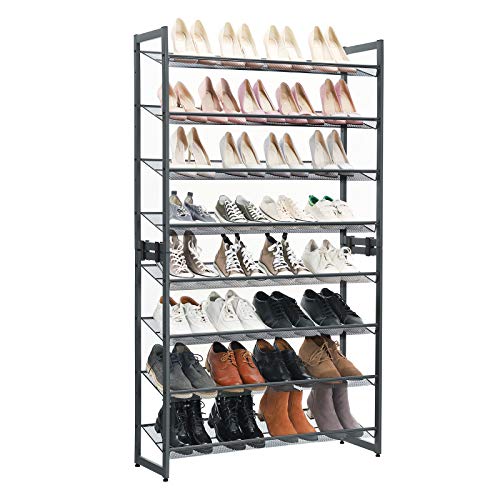 SONGMICS Estantería para Zapatos de 8 Niveles, Juego de 2, Organizadores de Zapatos Apilables de 4 Niveles para 32 a 40 Pares de Zapatos, Estantes Planos o Angulados Ajustables, Gris Frío LMR08GB