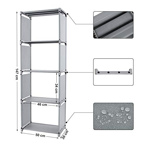 SONGMICS LSN14G-Estantería (4 Compartimentos, 147 x 50 x 30 cm), Gris, 50 x 30 x 147 cm