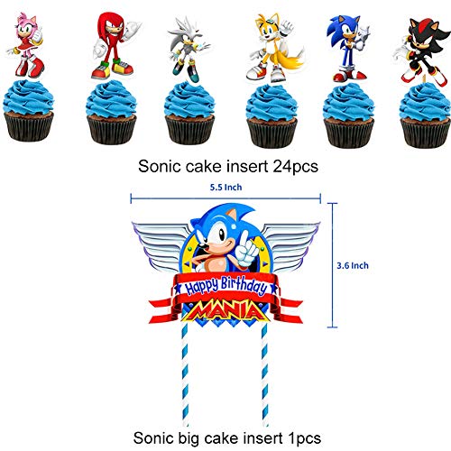 Sonic Decoración para Fiestas de Cumpleaños con Globos Banderín Feliz Cumpleaños Tarjetas de Tarta Adornos de Casa para Fiestas Fiesta Temática Erizo Dibujos Animados para Niños Adultos Fans