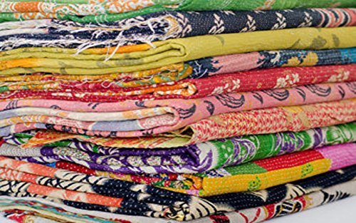 Sophia Art 5 Unidades de Indian Tribal Kantha Colcha Vintage algodón Cubierta de Cama al por Mayor balnket