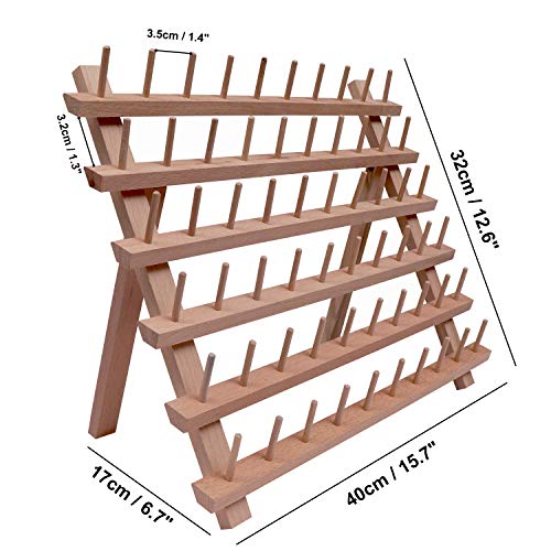 Soporte de Madera Bobinas de Hilo - Plegable Organizador para 60 Carretes de Hilo, Hilo de Bordar, Hacer Edredones, Herramientas de Coser - 32cm x 40cm