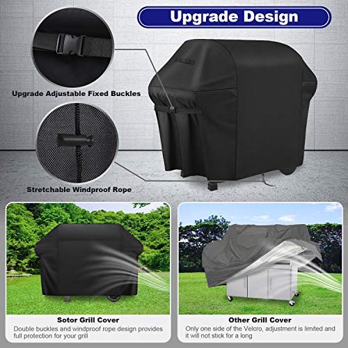 Sotor Funda de Barbacoa, 600D Oxford Impermeable Resistente al Desgarro, con Hebilla Doble, Cordón Ajustable, Doble Asa y Bolsa, Protección Solar/Lluvia/Polvo/Viento/UV, 152 x 75 x 124 cm - Negro