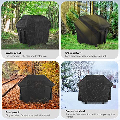 Sotor Funda de Barbacoa, 600D Oxford Impermeable Resistente al Desgarro, con Hebilla Doble, Cordón Ajustable, Doble Asa y Bolsa, Protección Solar/Lluvia/Polvo/Viento/UV, 152 x 75 x 124 cm - Negro