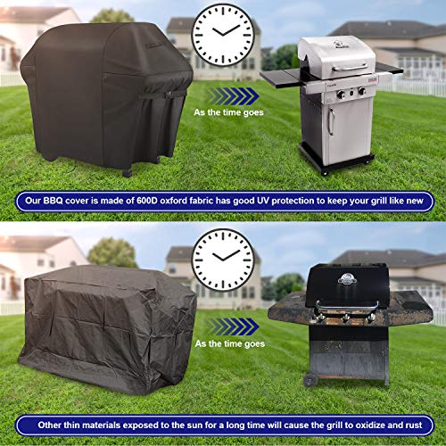 Sotor Funda de Barbacoa, 600D Oxford Impermeable Resistente al Desgarro, con Hebilla Doble, Cordón Ajustable, Doble Asa y Bolsa, Protección Solar/Lluvia/Polvo/Viento/UV, 152 x 75 x 124 cm - Negro