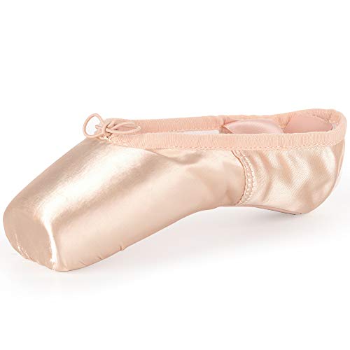 Soudittur Zapatillas de Ballet de Punta Pointe Zapatos Satén con Puntera de Gel de Silicona y Cintas para Niñas Rosa EU 38