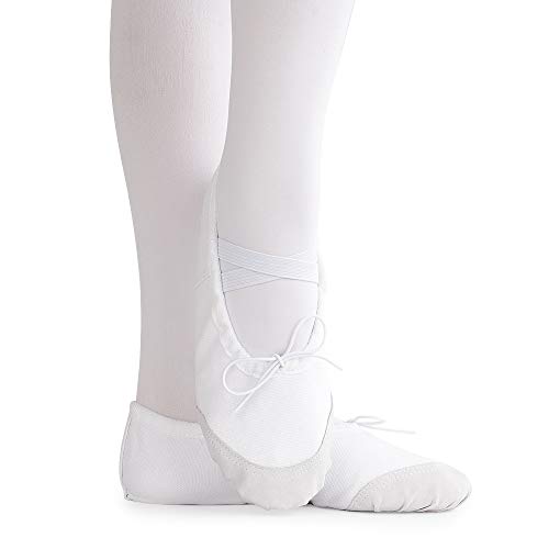 Soudittur Zapatillas de Ballet Suela Partida de Cuero Calzado de Danza para Niña y Mujer Adultos Blancas Tallas 22