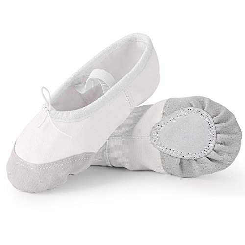 Soudittur Zapatillas de Ballet Suela Partida de Cuero Calzado de Danza para Niña y Mujer Adultos Blancas Tallas 22