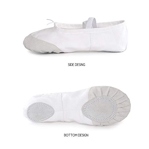 Soudittur Zapatillas de Ballet Suela Partida de Cuero Calzado de Danza para Niña y Mujer Adultos Blancas Tallas 22