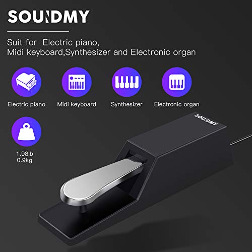 Souidmy Pedal Universal de Sostenido para Teclado y Piano con Interruptor de polaridad, Pedal Sustain, Pedal de Teclado Resistente con Fondo de Goma Antideslizante (Conector Jack de 1/4")