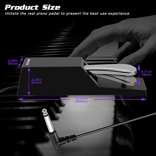 Souidmy Pedal Universal de Sostenido para Teclado y Piano con Interruptor de polaridad, Pedal Sustain, Pedal de Teclado Resistente con Fondo de Goma Antideslizante (Conector Jack de 1/4")