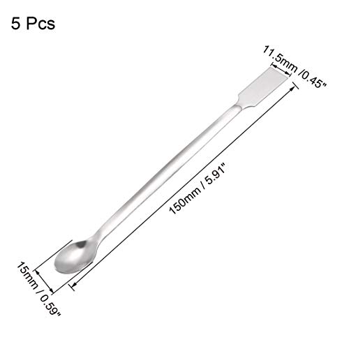 sourcing map Laboratorio Muestreo Reactivo Cuchara 2 en 1 Doble Cabeza Acero Inoxidable Laboratorio Mezcla Espátula 150mm 5uds