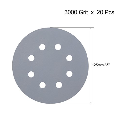 Sourcingmap - Disco de lija orbital, 20 unidades, 12,7 cm, 8 orificios, papel de lija de grano 3000, papel de lija al azar