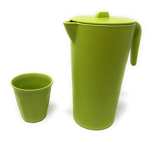 Space Home - Set de Jarra de Agua y Vasos de Bambú - Jarra con Tapa + 4 Vasos - Recipiente para Líquidos - Respetuoso con el Medio Ambiente - Biodegradable - Verde