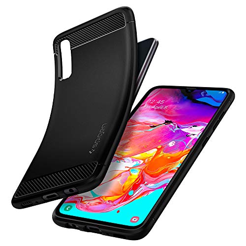 Spigen, Funda Compatible con Samsung Galaxy A70 [Rugged Armor] Absorción de Choque Resistente y diseño de Fibra de Carbono [Compatible con Carga Inalámbrica] - [Negro Mate]