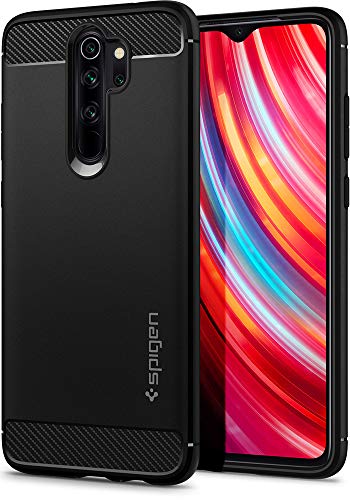 Spigen, Funda Compatible con Xiaomi Redmi Note 8 Pro [Rugged Armor] Absorción de Choque Resistente y diseño de Fibra de Carbono [Compatible con Carga Inalámbrica] - [Negro Mate] ACS00268