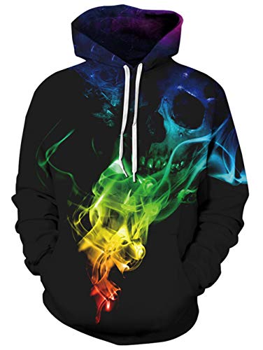 Spreadhoodie Unisexo Sudaderas con Capucha 3D Cráneo Impresa Manga Larga Colorida Fuego Verde Novedad Hoodie Suéter Deporte Capucha M/XL