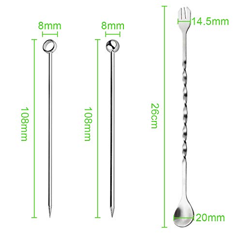 SPTwj 22 palillos de cóctel de acero inoxidable para frutas y barras cucharas de metal, pinchos de comida para dedos, aperitivos pequeños, antipasti, cócteles, fiesta de Navidad