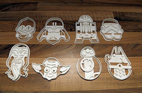 Star Wars cortadores de galletas x 8 BB8, Chewbacca, R2D2, C3PO, Millennium Falcon, Yoda, Storm Trooper y Darth Vader