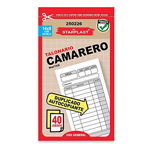 Starplast, Pack de 6 Talonarios de Comandas, con Triplicado Autocopiante, Bloc de Recibos, 40 Juegos, 3 Copias, 14 x 8 cm, para Camareros, Restauración, Bares y Hoteles, Rosa y Blanco