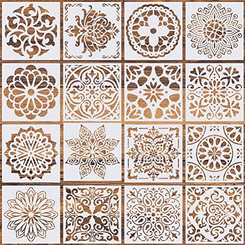 Stencil mandala da 16 confezioni, stencil per pittura riutilizzabili Mandala Punteggiatura modello di pittura Piastrelle Stencil Strumento per pareti fai da te Scrapbook d'arte (5,9 x 5,9 pollici)