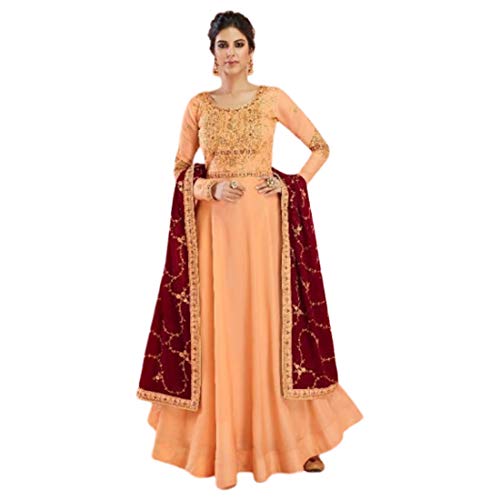 STEP N SHOP.COM Diseñador Indio de Bollywood Desgaste de Fiesta de Seda Tussar Vestido Elegante Anarkali Salwar Kameez Traje Bordado Función Musulmana Deshierbe Desgaste 4004 (XL)