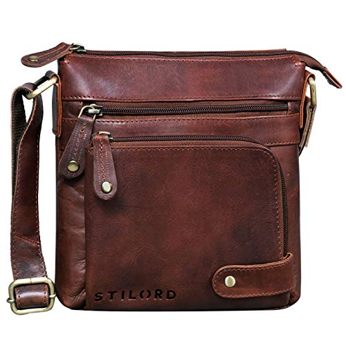 STILORD 'Cameron' Mariconera Hombre de Piel Bandolera Pequeño Bolso Mensajero Vintage Bolso Documentos DIN A5 para Tablet 8.4 Bolso Hombro de Cuero, Color:Porto - marrón