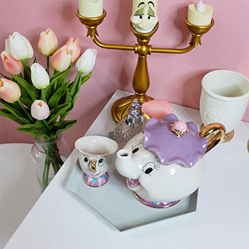 StMandy Beauty and The Best Tea Set Mrs Potts TeaPot and Chip Mug Sculpture Ceramic Tea Set Figurilla