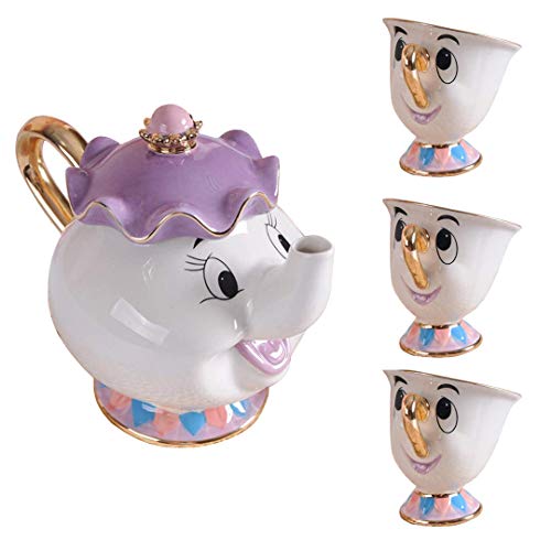 StMandy Beauty and The Best Tea Set Mrs Potts TeaPot and Chip Mug Sculpture Ceramic Tea Set Figurilla
