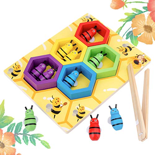 STOBOK Habilidad Motriz Abrazadera de Juguete Abeja para Colmena Juego de Combinación Rompecabezas de Clasificación de Colores de Madera Aprendizaje Temprano Juguetes Educativos