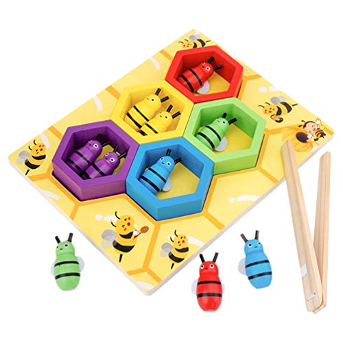 STOBOK Habilidad Motriz Abrazadera de Juguete Abeja para Colmena Juego de Combinación Rompecabezas de Clasificación de Colores de Madera Aprendizaje Temprano Juguetes Educativos