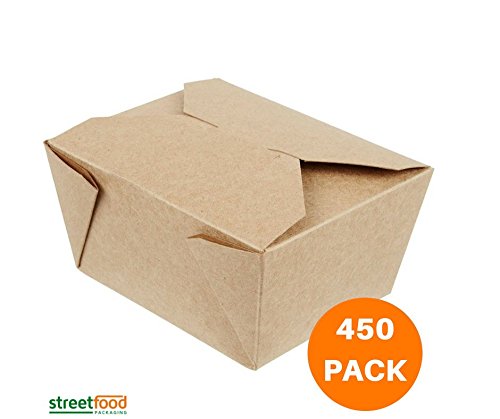 Streetfood Packaging -Caja de papel para almacenar comida para llevar, cartón biodegradable a prueba de fugas, papel kraft marrón, ideal para comida rápida, 769 ml, 450