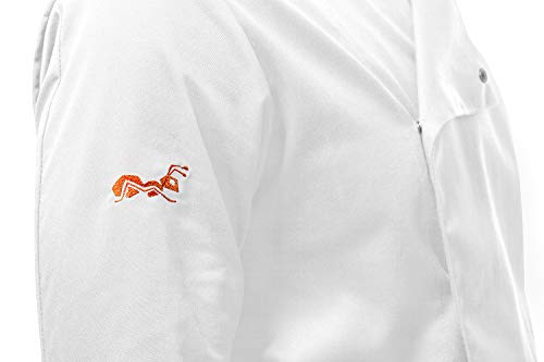 strongAnt® - Chaqueta de Chef para Hombre, Manga Larga con Botones de presión Ocultos Chaqueta de Panadero - Estilo Delgado, Corte Entallado - Hecho en EU - Blanco, XXL