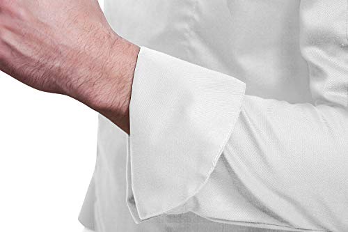 strongAnt® - Chaqueta de Chef para Hombre, Manga Larga con Botones de presión Ocultos Chaqueta de Panadero - Estilo Delgado, Corte Entallado - Hecho en EU - Blanco, XXL