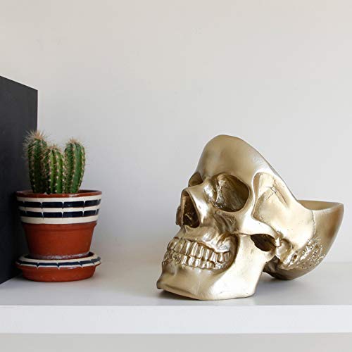 SUCK UK Skull Tidy, Caja, Organizador, Joyero y Estuche Dorado: Perfecto para Guardar Llaves, Joyas, artículos de papelería, Monedas, cosméticos o Accesorios, Plástico Polyresin, 12.5 x 16 x 21.5 cm