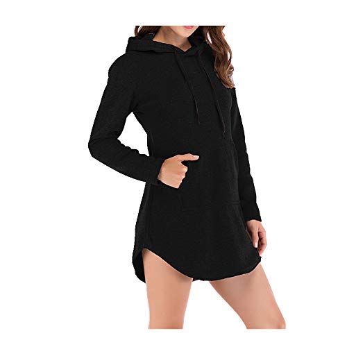 Sudadera con capucha de forro polar para mujer de longitud media Negro Negro ( XL