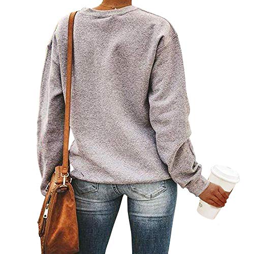 Sudadera con Estampado de Letras de Alcohol Patrón de Copa de Vino Mujeres Niñas Otoño Invierno Algodón Color sólido Gris Cuello Redondo Manga Larga Jersey de Lana Suéter Blusa Tops