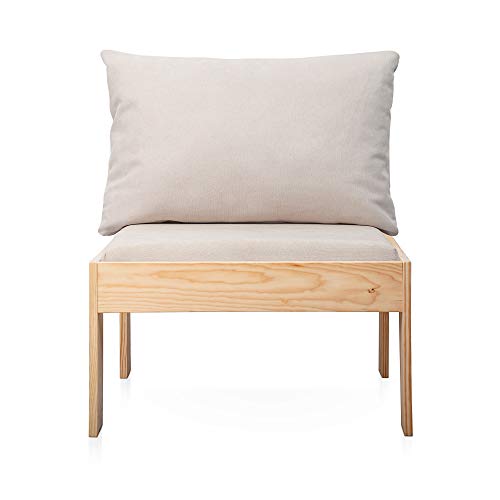 SUENOSZZZ-ESPECIALISTAS DEL DESCANSO Silla de Jardin de Madera de Pino colección Mediterraneo, Madera con Acabado Natural y cojín en Tela Beige