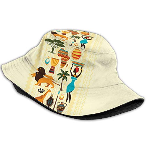 SUHETI Sombrerode Pescador Visera，El Continente Oscuro Elementos étnicos Mujer de Color con Agua León Elefante，con Gorra Protección contra Sol UV Transpirable Sombrero