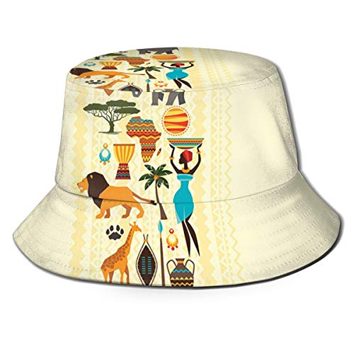 SUHETI Sombrerode Pescador Visera，El Continente Oscuro Elementos étnicos Mujer de Color con Agua León Elefante，con Gorra Protección contra Sol UV Transpirable Sombrero