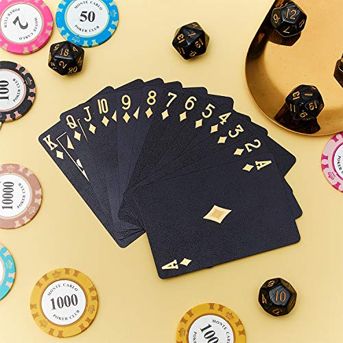 Sumind 2 Barajas Cartas de Póker Impermeables Naipes Negro y Dorado Tarjeta de Póker de Pet Plástico Herramientas de Juego de Póker de Novedad para Familia Juego de Cartas Fiesta