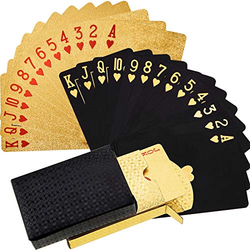 Sumind 2 Barajas Cartas de Póker Impermeables Naipes Negro y Dorado Tarjeta de Póker de Pet Plástico Herramientas de Juego de Póker de Novedad para Familia Juego de Cartas Fiesta