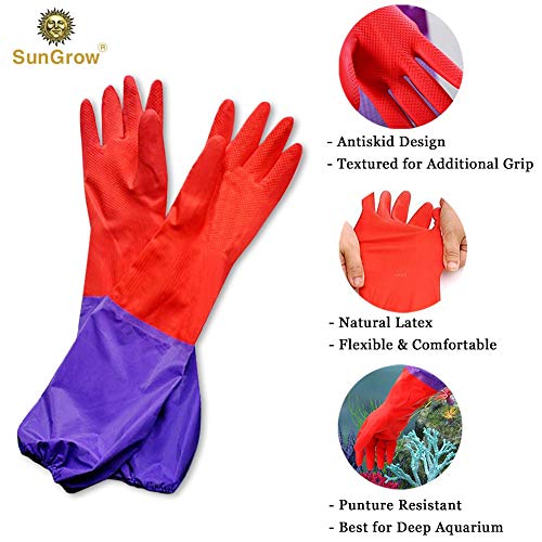 Sungrow Guantes De Cambio De Agua Para Acuarios, Diseño Antideslizante De 19.6 Pulgadas De Largo, Mantienen Las Manos Y Los Brazos Secos, Asegura El Mantenimiento Regular De La Pecera, 1 Par