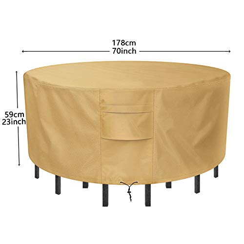 Sunkorto Fundas Muebles Jardín Cubierta Protectora para Mesas Sillas Bancos Sofás Patio Terraza Anti-UV Protección Impermeable contra Viento Lluvia Nieve, 600D Tela Oxford Resistente Redondo (⌀178cm)