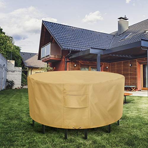 Sunkorto Fundas Muebles Jardín Cubierta Protectora para Mesas Sillas Bancos Sofás Patio Terraza Anti-UV Protección Impermeable contra Viento Lluvia Nieve, 600D Tela Oxford Resistente Redondo (⌀178cm)