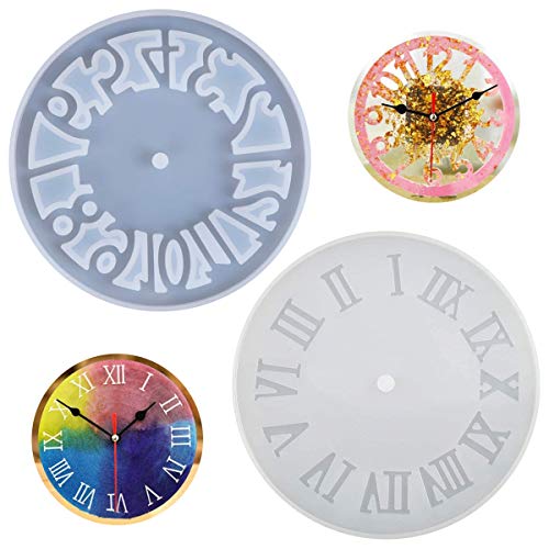 SUNSK Reloj Silicona Molde Resina Epoxi Transparente Molde DIY Hacer Joyas Herramienta Romanos Arábica Números Reloj Bricolaje Manualidades 2 piezas