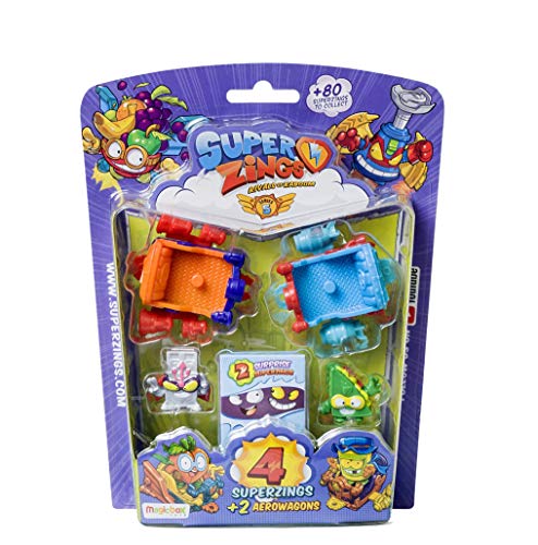 SuperZings - Serie 5 - Blíster Aerowagon (PSZ5B416IN00) con 4 Figuras (1 Plateada) y 2 Aerowagons