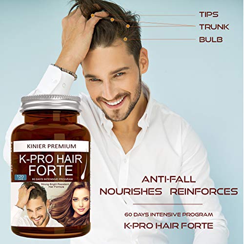 SUPLEMENTO CAPILAR para el Crecimiento y Fortalecimiento del Pelo K-PRO HAIR FORTE - 120 Cápsulas (2 meses) - Metiotina, Cistina, Biotina, Mijo, Cardo Marinao,CLA, Zinc, Cobre, Selenio + Vitaminas